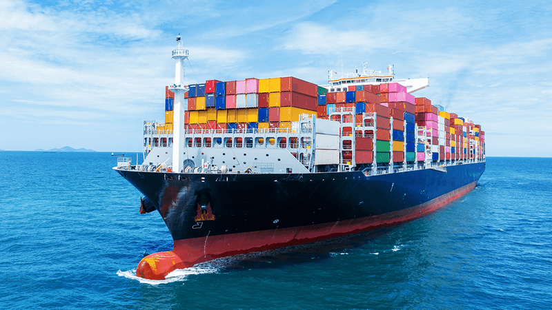 A cargo ship at sea.